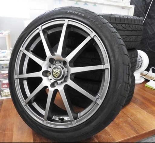 STRANGER 18インチ タイヤ付きアルミホイール 18×7.5J 5穴 PCD114.3 ＋55 PINSO 215/45 ZR18 7分山　中古品