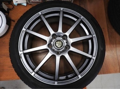 STRANGER 18インチ タイヤ付きアルミホイール 18×7.5J 5穴 PCD114.3 ＋55 PINSO 215/45 ZR18 7分山　中古品
