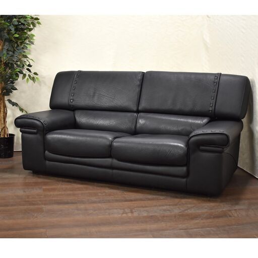 【ヤ取終了3/16】≪yt1062ジ≫ イタリア製 formenti/フォルメンティ 2人掛けソファ 黒総革張り 本革/レザー/シボ/皺/シュリンク 51221-03