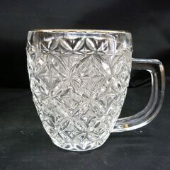 ☆ビアグラス ビールグラス 3点セット 金縁 俵形 口径8cm 取っ手付き カットガラス レトロデザイン 食器 ガラス製 酒器 札幌 北20条店の画像