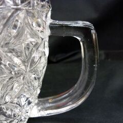 ☆ビアグラス ビールグラス 3点セット 金縁 俵形 口径8cm 取っ手付き カットガラス レトロデザイン 食器 ガラス製 酒器 札幌 北20条店の画像