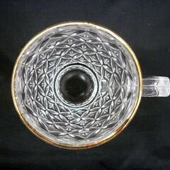 ☆ビアグラス ビールグラス 3点セット 金縁 俵形 口径8cm 取っ手付き カットガラス レトロデザイン 食器 ガラス製 酒器 札幌 北20条店の画像