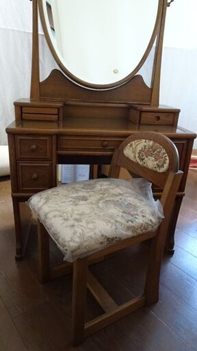 古道具　ドレッサー　ミニスツール付き　鏡台　婚礼家具　レトロ　アンティーク