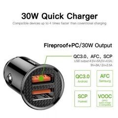 Baseus ベースアス 5A 30W QC 3.0 ミニ デュアル カーチャージャー 急速充電 クイックチャージ Quick Charge 3.0 12V 24V ブラック 黒の画像