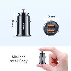 Baseus ベースアス 5A 30W QC 3.0 ミニ デュアル カーチャージャー 急速充電 クイックチャージ Quick Charge 3.0 12V 24V ブラック 黒の画像