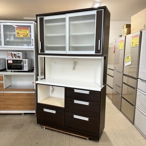 【お買い得‼️】ニトリ 120cm幅キッチンボード 食器棚 収納家具 木目調ダークブラウン♪