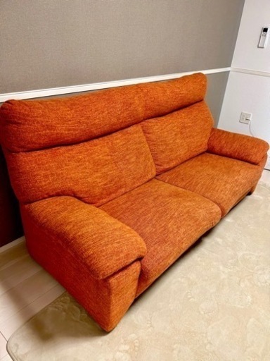 ＊まだあります。3人掛けハイバックソファ　オレンジ　＊分解可能