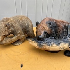 くま　彫刻　木製　置き物　飾り　お土産　3台セット　工芸品　アンティークの画像