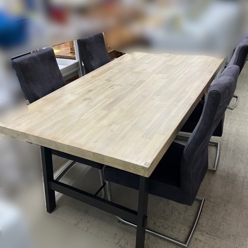 J3298 美品 東京八王子発 日本最大級家具屋 廃番 希少 村内ファニチャーアクセス バリ160ダイニングテーブル ダイニングテーブルセット アカシア材 ウッド ダイニングテーブル 椅子4脚付  アイアン ウッドダイニングテーブル モダンナチュラル クリーニング済み