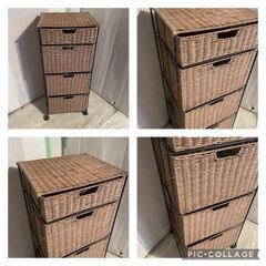 ラタン　収納家具　幅42.5㎝　奥行35㎝　高さ100㎝　＃28071の画像