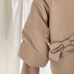 お話し中　ブランシェス　110cm ダウン　コート　くすみピンク　リボンの画像