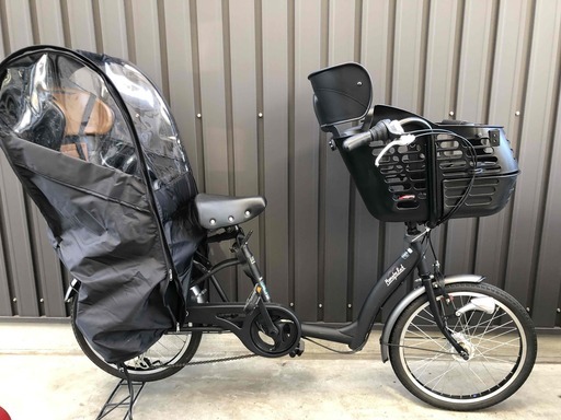 売切■子供乗せ自転車 BAA3人乗り対応 ママフレロック 後ろ同乗器 レインカバー付き オートライト変速付きブラック