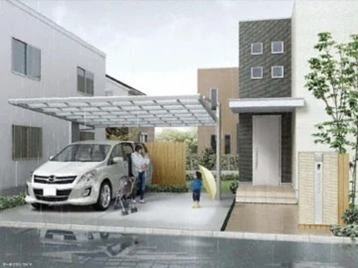 お洒落　外構工事　愛媛県　カーポート　LIXIL アーキフラン2台用　施工費、税込み