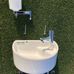 狭小手洗器 手洗タイプ（丸形）タオル掛 、水石鹸入れ付きの画像