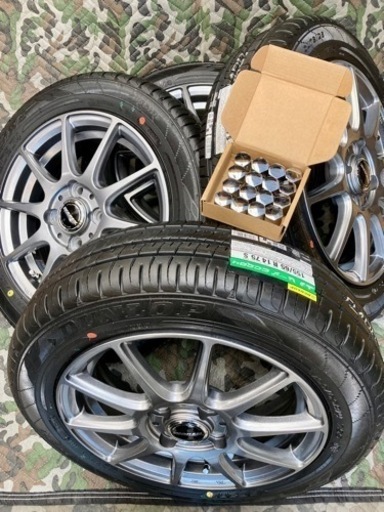 「商談中」⑧ 155/65R14  新品ダンロップタイヤ4本と中古美品ホイールとナット付き