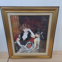 油絵 絵画 額装 額縁 女性二人 肖像画 幅53cm×高さ60c...
