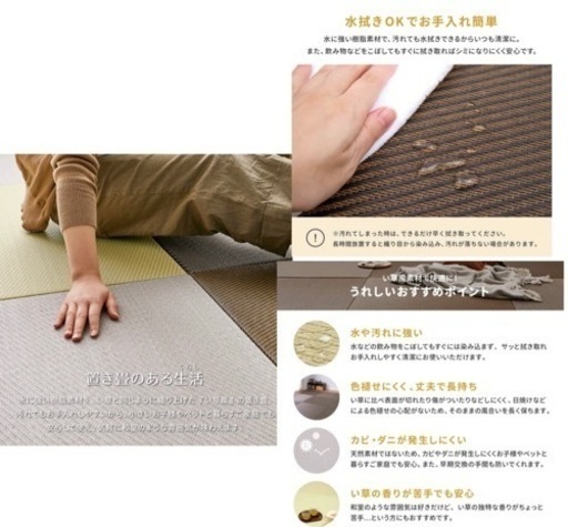 6枚組　約W82×D82×H2.5cm【水拭きできる】い草風 PP 置き畳 縁なし 滑り止め 「綾模様」 4カラー