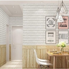 壁紙 レンガ シール クッションブリック 大判 立体 リメイクシート 壁 DIY リフォーム 77×70cm ホワイト (50枚)22000円→15000円→11000の画像
