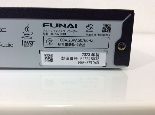 （5/4受渡済）JT7740【FUNAI/フナイ BDレコーダー】美品 2023年製 FBR-SW1040 BD/DVD/CD HDD