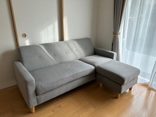 カウチソファー　グレー　ポケットコイル