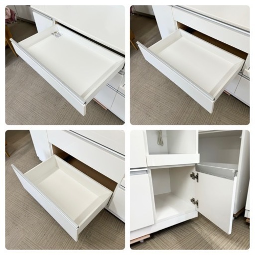 【超美品‼️】定価84,990円♪ ニトリ 150cm幅キッチンボード(レジューム150) 食器棚 収納家具 鏡面仕上げホワイト♪