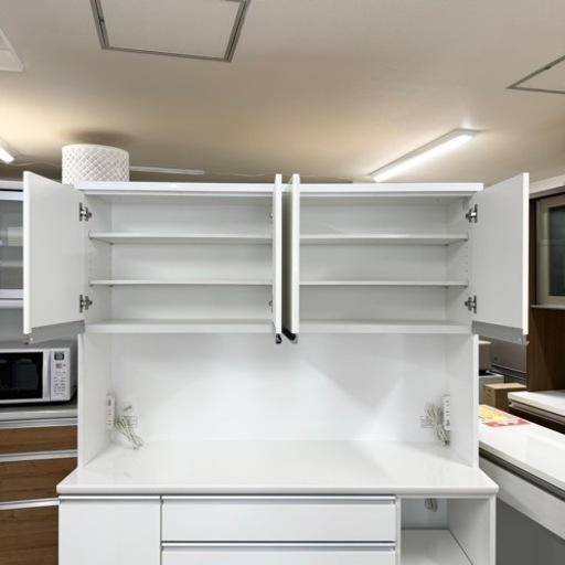 【超美品‼️】定価84,990円♪ ニトリ 150cm幅キッチンボード(レジューム150) 食器棚 収納家具 鏡面仕上げホワイト♪