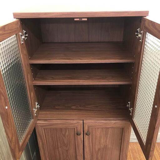 木製食器棚 ガラス扉付き ダークブラウン 木製食器棚 ガラス扉付き ダークブラウン - メルカリ