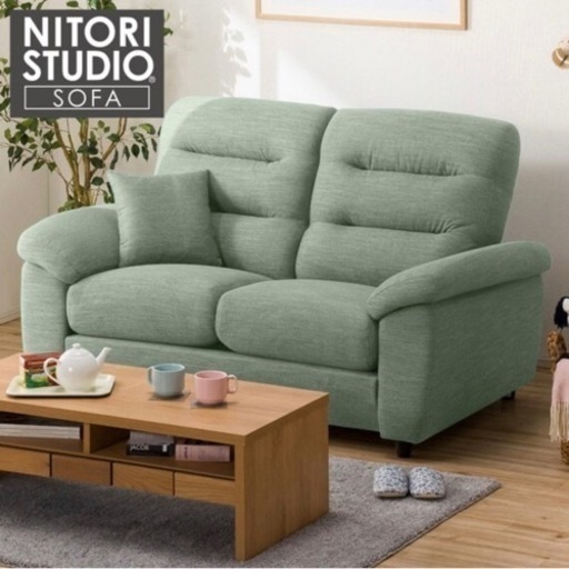 【美品‼️】定価89,990円♪ ニトリ 166cm幅2人掛けソファ(NポケットA12) 布製グレイッシュグリーン♪