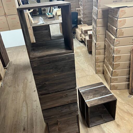 期間限定　一つプレゼント　撮影サンプル展示品 未使用　ブラウン　ボックス　天然木杉材　組み合わせ自由　まとめ売り　正規品　キャビネット　チェスト　タンス　ラック　ヴィンテージ　たんす　棚　引出　引き出し　扉　