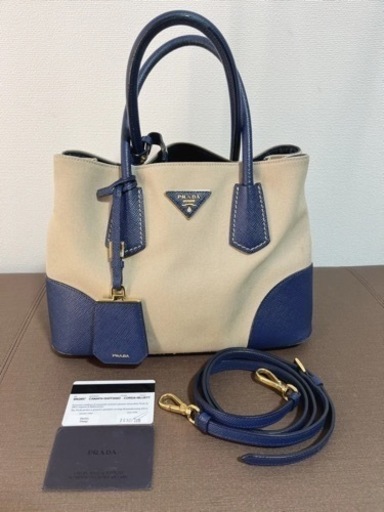 プラダ サフィアーノ ドゥーブレ BN2775 レディース キャンバスレザー ハンドバッグ ショルダーバッグ ブルー