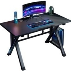 デスク パソコンデスク ゲーミングデスク 机 幅80cm×奥行60cm 炭素繊維板テーブルトップ K型脚構造設計 双方向ケーブル穴付き の画像