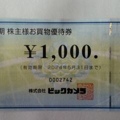 ビックカメラの株主優待券4000円分の画像