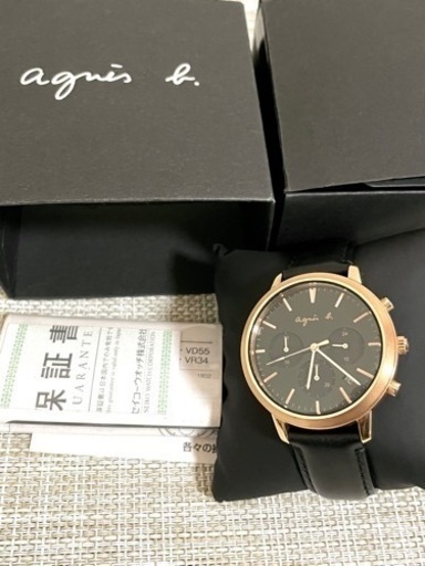 [未使用保管:付属品完備/稼働品]agnes b. アニエスベー クロノグラフ/VD53/セイコー製/ゴールド/Dバックル/腕時計