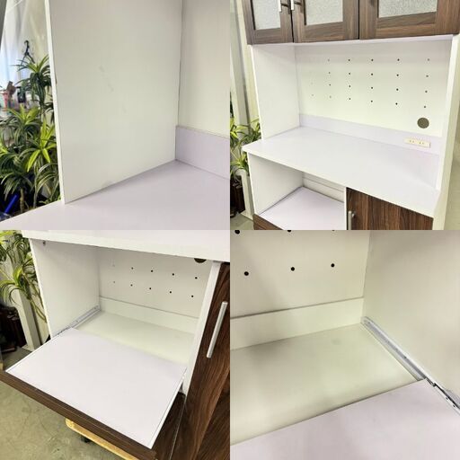 W 15648  ホームテイスト 3枚ガラス扉キッチンボード　食器棚   ◆大阪市内・東大阪市他 5,000円以上ご購入で無料配達いた