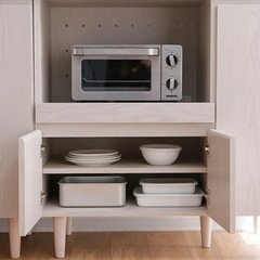 [ご相談中]使用3年未満◇LOWYAキッチンカウンター 食器棚 幅90 | スライド棚 | ホワイトウォッシュの画像