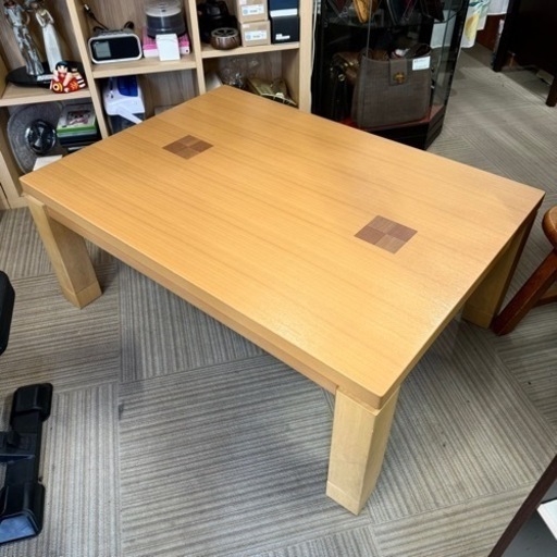 【超美品‼️】高級♪ 日美株式会社 105cm幅リビングこたつ 家具調コタツ 手元コントローラー 象嵌仕様 木製ブラウン♪