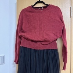 ダブルブレストジャケット　ウールセーターレッド　レースボリュームスカートの画像