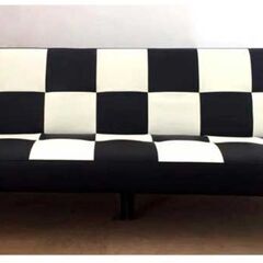 シンプルな合成皮革のソファーベッド　脚付き　新品　未開封品　ブラック色　ホワイト色　ツートンの画像