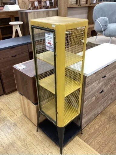 KA-48【新入荷　リサイクル品】ヴィンテージ加工　スチールキャビネット　イエロー