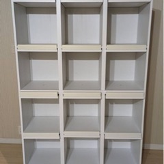 お値下げ！　フラップシェルフ ディスプレイラック 4列4段 (2段重ね) 跳ね上げ式 ホワイト W1120 D390 H1640 中古美品 ③の画像