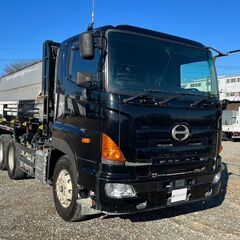 (弊社在庫管理番号:0495)【車検切れナンバー付き車輛】H25年式　日野　プロフィア　ダンプ　大型(10t)　10トン積載　5223ボデー　自動コボレーンシート　鉄床　新明和工業　フロア7速MT　あおり高49cm　型式:QKG-FS1AKAA　集中ドアロック　電格ミラー　ETC　ラジオ　エアバック　ABS　坂道補助の画像