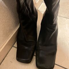 黒ロングレザーブーツ　　ヒール7.5cm 　ブーツ長さ43cmの画像