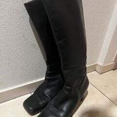 黒ロングレザーブーツ　　ヒール7.5cm 　ブーツ長さ43cm