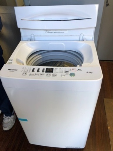 北九州市内配送無料　保証付き　2019年製ハイセンス 4．5kg全自動洗濯機 エディオンオリジナル ホワイト HW-E4503