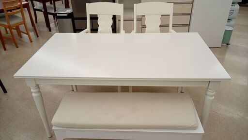 ★ジモティ割あり★ IKEA 4人掛けダイニングセット ホワイト H74×D87×W155 クリーニング済み TJ3789