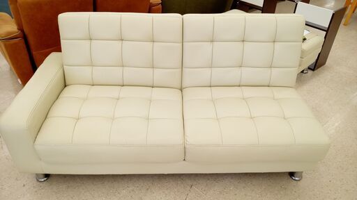 ★ジモティ割あり★  ソファーベッド アイボリー H48(78)×D78(105)×W167 クリーニング済み TJ3793