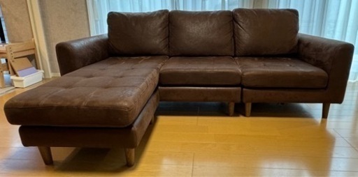 関家具　リラックスフォーム　カウチソファ レザーテックス ブラウン