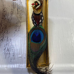 孔雀の羽 鳥の羽 ブローチ 本物の羽 紙箱付き インテリア おしゃれ 孔雀の画像