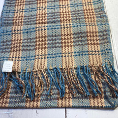 マフラー 冬 ストール おしゃれ 可愛い 格子柄 新品 未使用 水色 茶色の画像