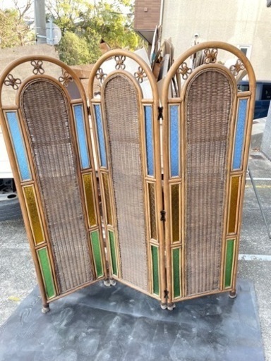 衝立 アンティーク 色ガラス レトロ